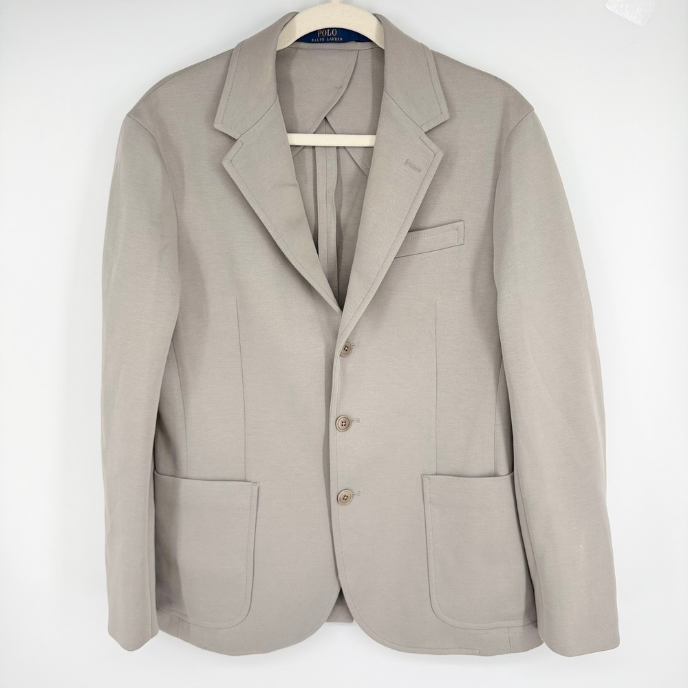 Polo Ralph Lauren Unstructured Knit Blazer Mens M Light Gray 3-Button Sport Coat